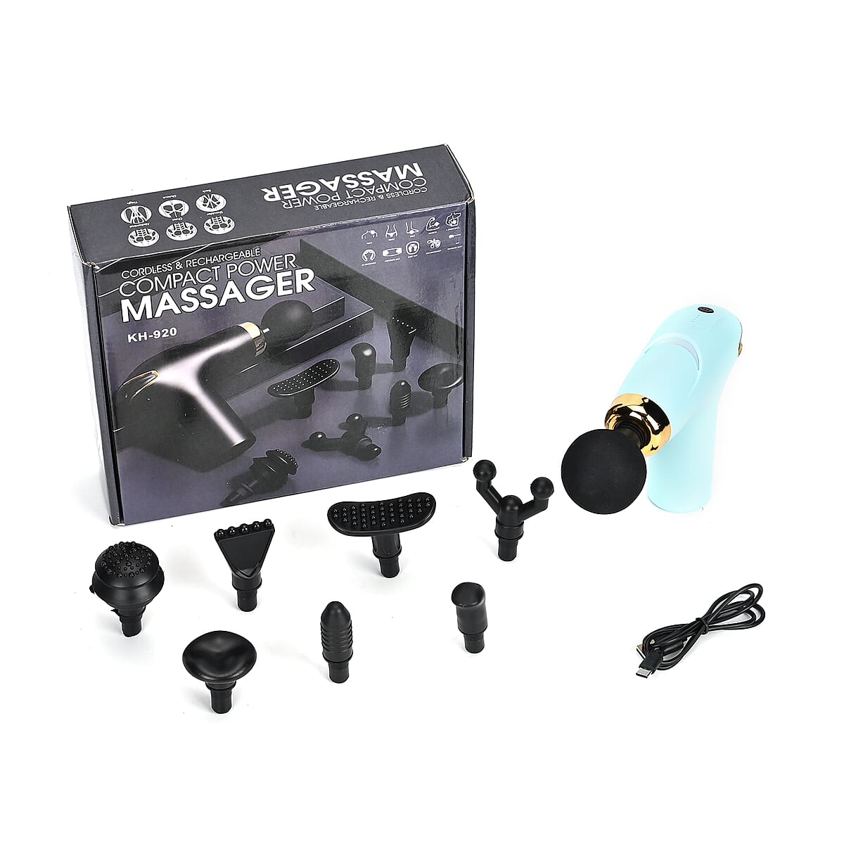Soulsmart Rechargeable and Portable Massage Gun with 8 Replaceable Head - Sky Blue (30w, 7.4v) image number 9