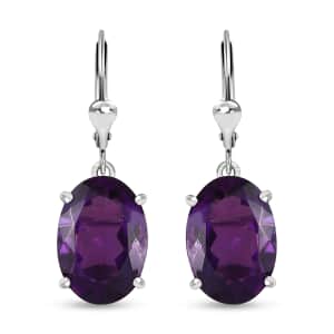 African Amethyst 10.80 ctw Lever Back Earrings in Rhodium Over Sterling Silver 