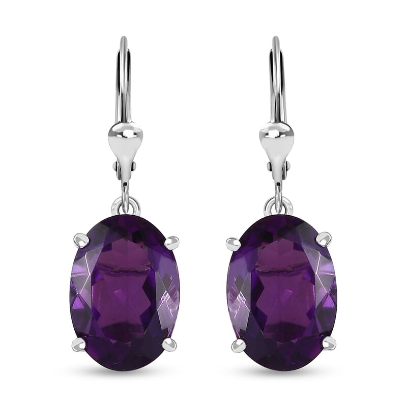 African Amethyst 10.80 ctw Lever Back Earrings in Rhodium Over Sterling Silver 