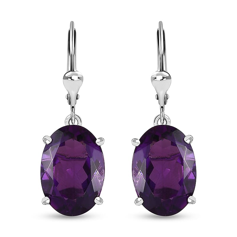 African Amethyst 10.80 ctw Lever Back Earrings in Rhodium Over Sterling Silver 