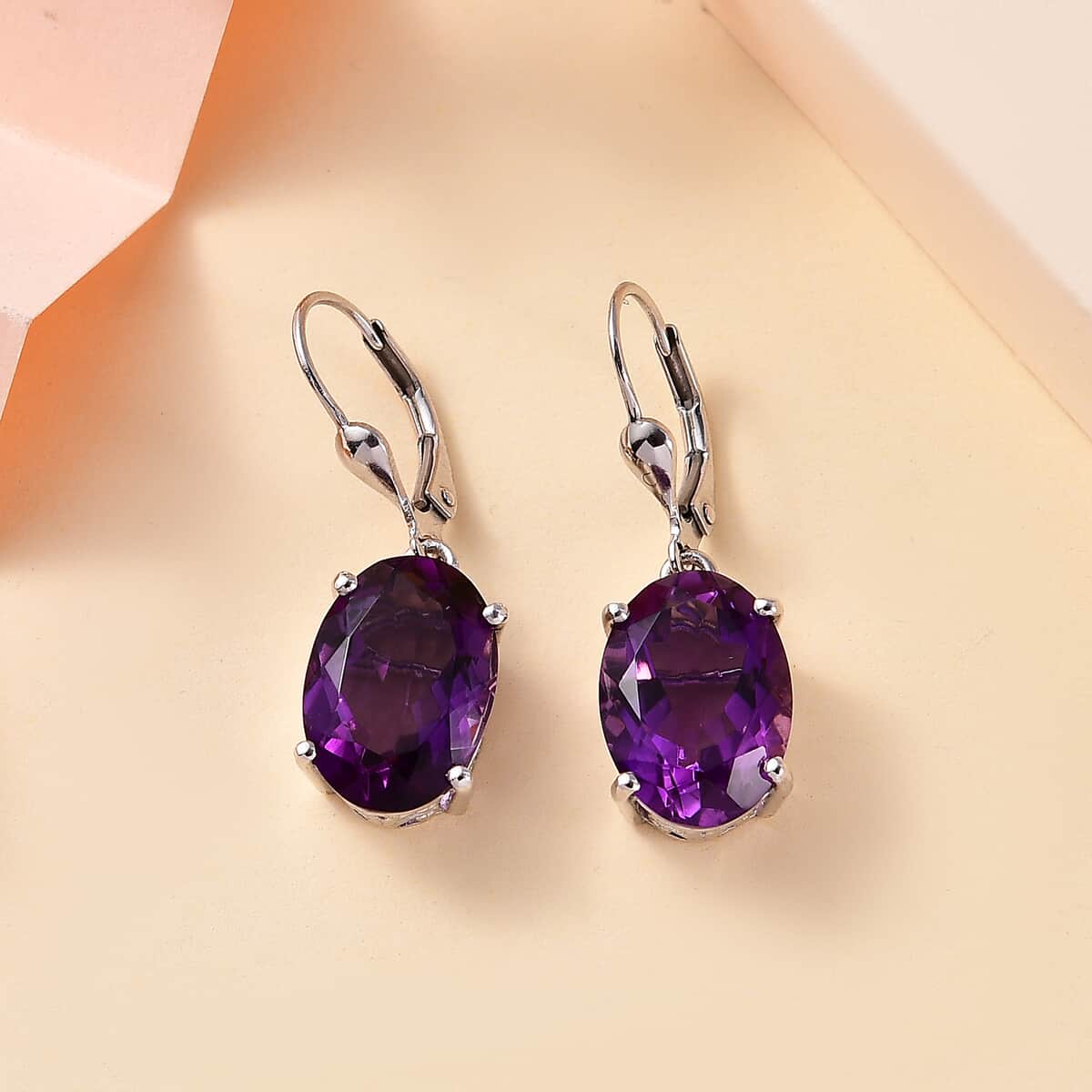 African Amethyst 10.80 ctw Lever Back Earrings in Rhodium Over Sterling Silver  image number 1