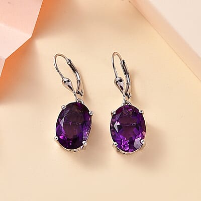 African Amethyst 10.80 ctw Lever Back Earrings in Rhodium Over Sterling Silver 