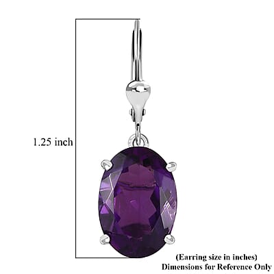 African Amethyst 10.80 ctw Lever Back Earrings in Rhodium Over Sterling Silver 