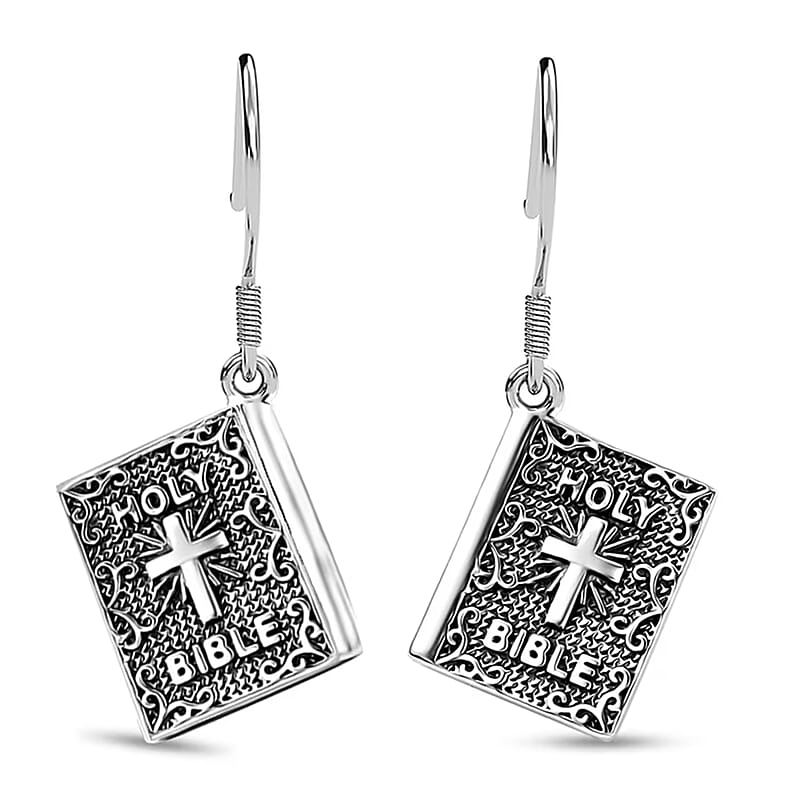 D'Joy Artisan Crafted Sterling Silver Holy Cross Bible Earrings (5.35 Grams)