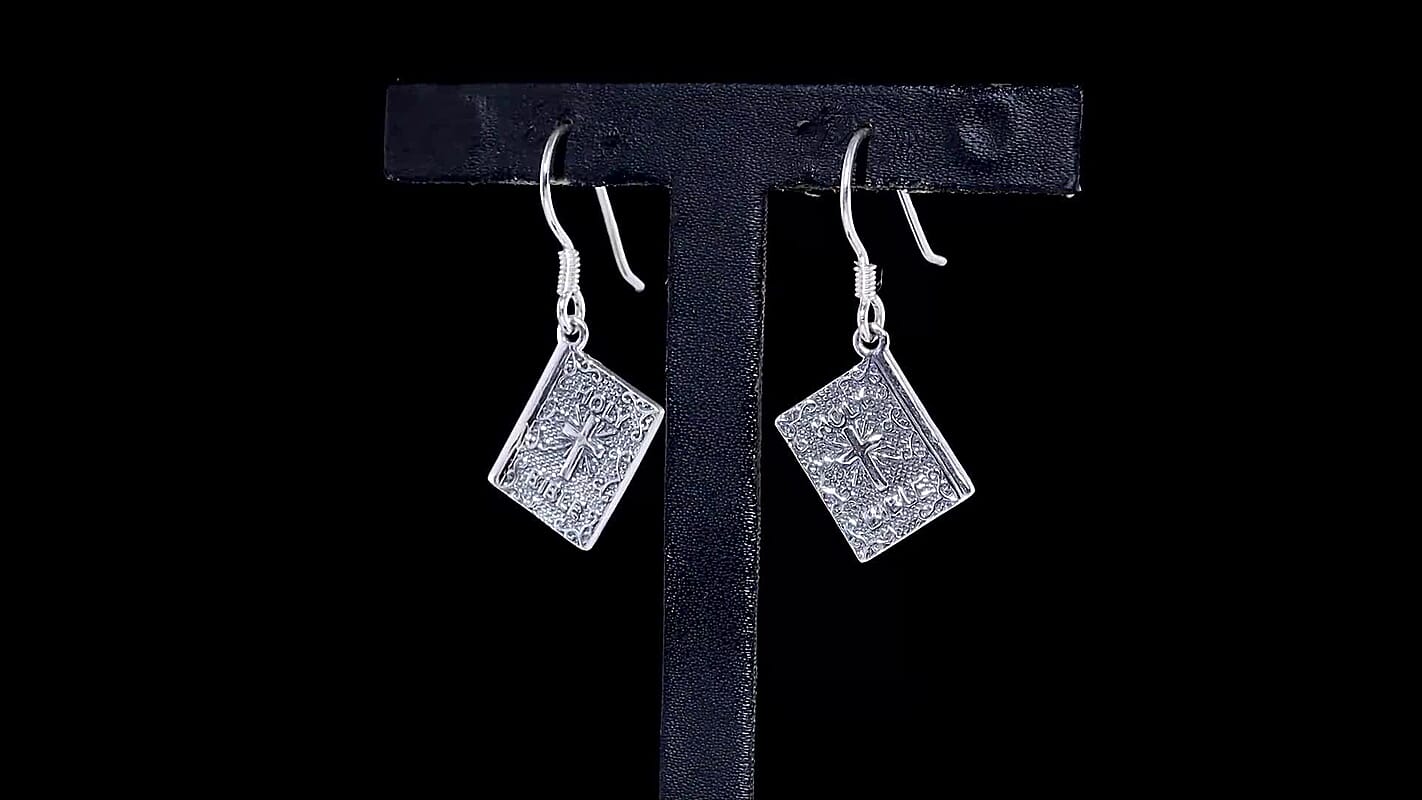 D'Joy Artisan Crafted Sterling Silver Holy Cross Bible Earrings (5.35 Grams) (Del. in 5-7 Days)