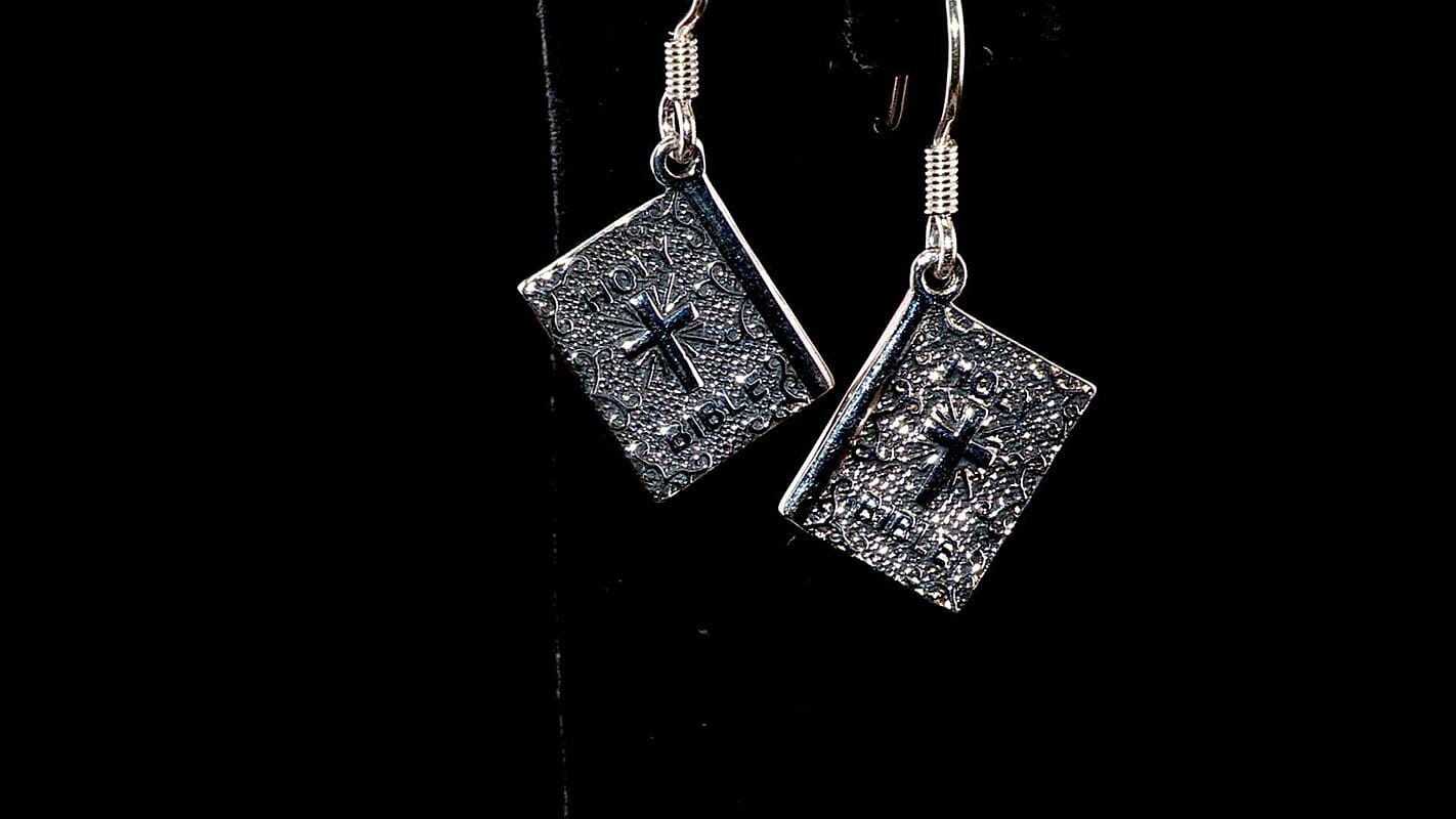 D'Joy Artisan Crafted Sterling Silver Holy Cross Bible Earrings (5.35 Grams) (Del. in 5-7 Days)