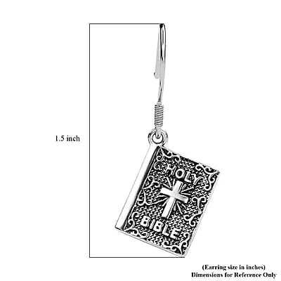 D'Joy Artisan Crafted Sterling Silver Holy Cross Bible Earrings (5.35 Grams)