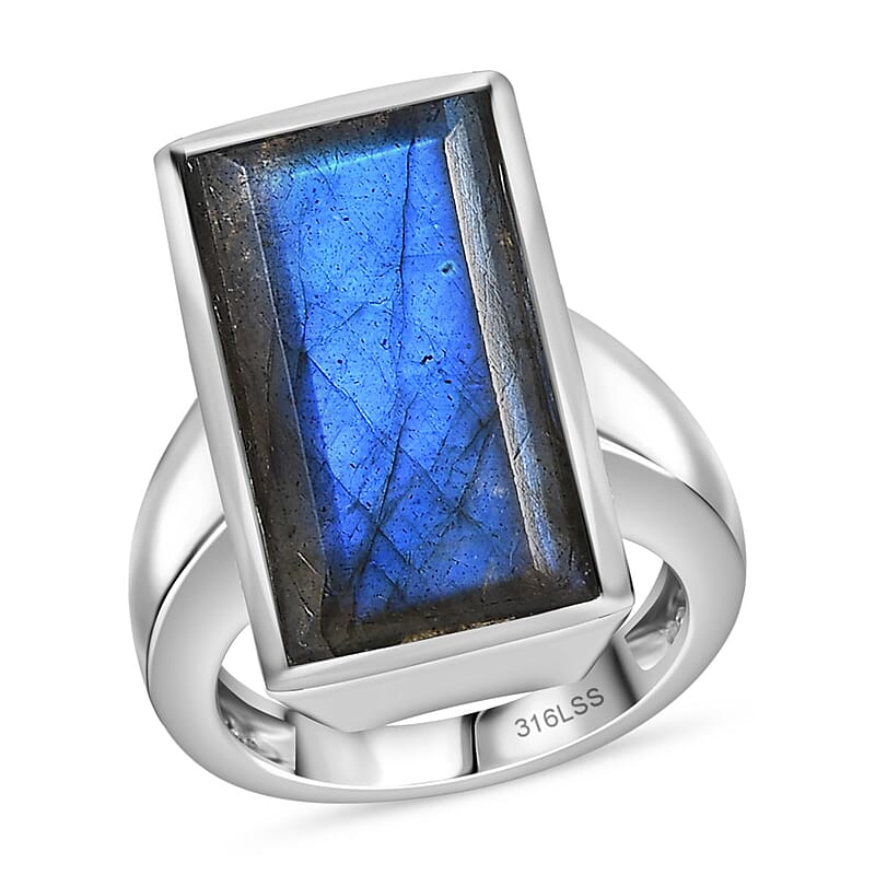 Malagasy Labradorite 11.20 ctw Ring In Stainless Steel (Size 8.0)