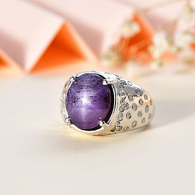 Indian Star Ruby and Moissanite Starry Night Ring in Rhodium Over Sterling Silver (Size 5.0) 9.10 ctw
