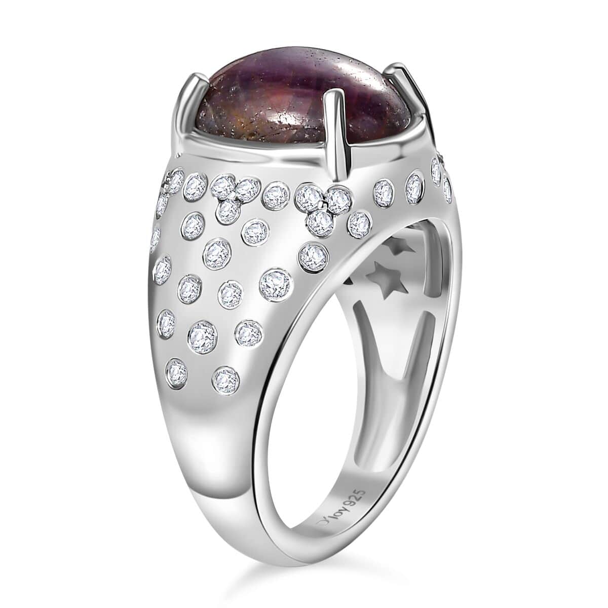 Indian Star Ruby and Moissanite Starry Night Ring in Rhodium Over Sterling Silver 9.10 ctw image number 3