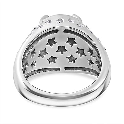 Indian Star Ruby and Moissanite Starry Night Ring in Rhodium Over Sterling Silver (Size 5.0) 9.10 ctw