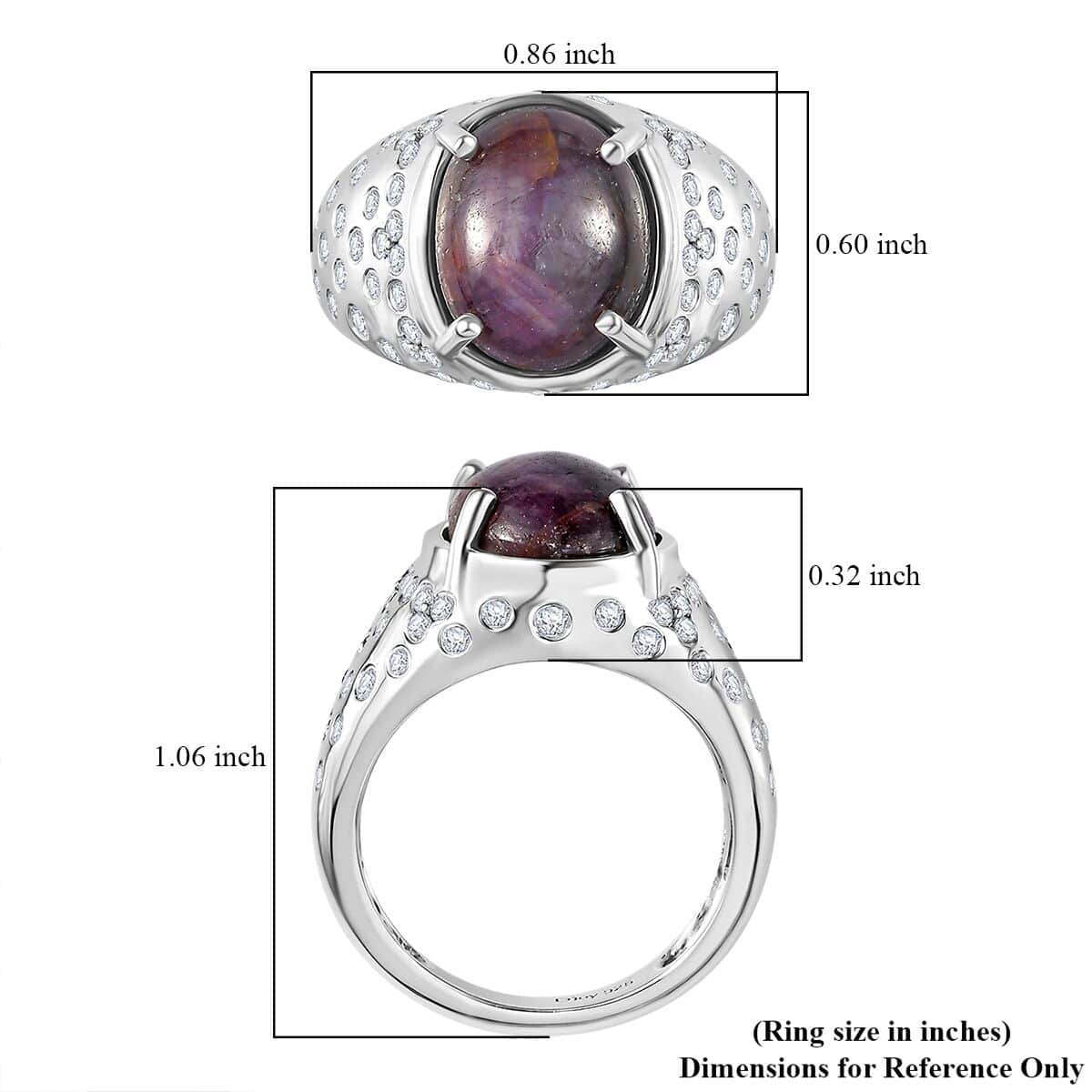 Indian Star Ruby and Moissanite Starry Night Ring in Rhodium Over Sterling Silver (Size 5.0) 9.10 ctw image number 5