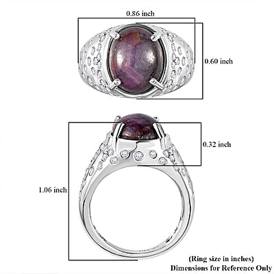 Indian Star Ruby and Moissanite Starry Night Ring in Rhodium Over Sterling Silver (Size 5.0) 9.10 ctw
