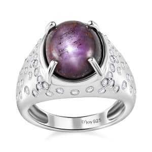 Indian Star Ruby and Moissanite Starry Night Ring in Rhodium Over Sterling Silver (Size 6.0) 9.10 ctw