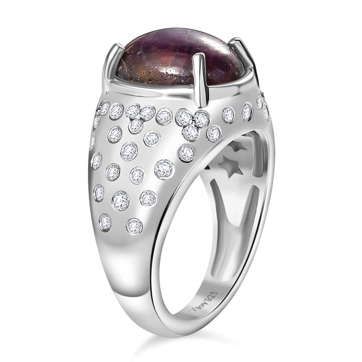 Indian Star Ruby and Moissanite Starry Night Ring in Rhodium Over Sterling Silver (Size 6.0) 9.10 ctw image number 3