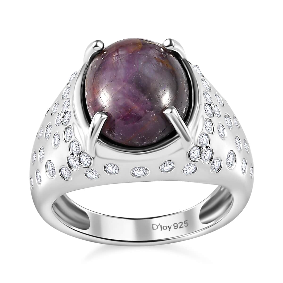 Indian Star Ruby and Moissanite Starry Night Ring in Rhodium Over Sterling Silver (Size 7.0) 9.10 ctw image number 0