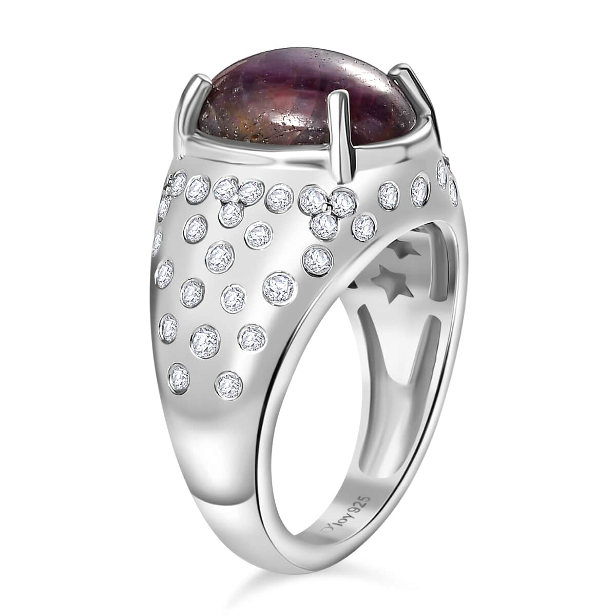 Indian Star Ruby and Moissanite Starry Night Ring in Rhodium Over Sterling Silver (Size 7.0) 9.10 ctw image number 3