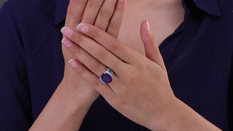 African Amethyst, White Zircon Ring in Rhodium Over Sterling Silver (Size 7.0) 10.00 ctw