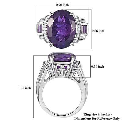 African Amethyst and White Zircon 10.00 ctw Art and Deco Ring in Rhodium Over Sterling Silver (Size 6.0)