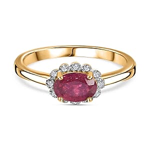 African Ruby and White Diamond 0.69 ctw Ring in 14K YG Over Sterling Silver (Size 11.5)