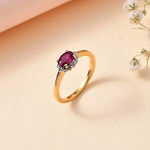 African Ruby and White Diamond 0.69 ctw Ring in 14K YG Over Sterling Silver (Size 11.5)