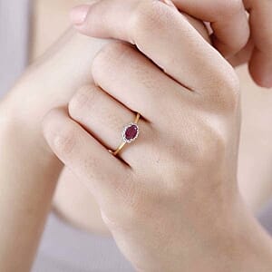 African Ruby and White Diamond 0.69 ctw Ring in 14K YG Over Sterling Silver (Size 11.5)