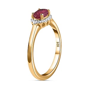 African Ruby and White Diamond 0.69 ctw Ring in 14K YG Over Sterling Silver (Size 11.5)