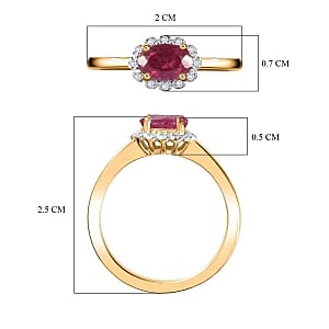 African Ruby and White Diamond 0.69 ctw Ring in 14K YG Over Sterling Silver (Size 11.5)