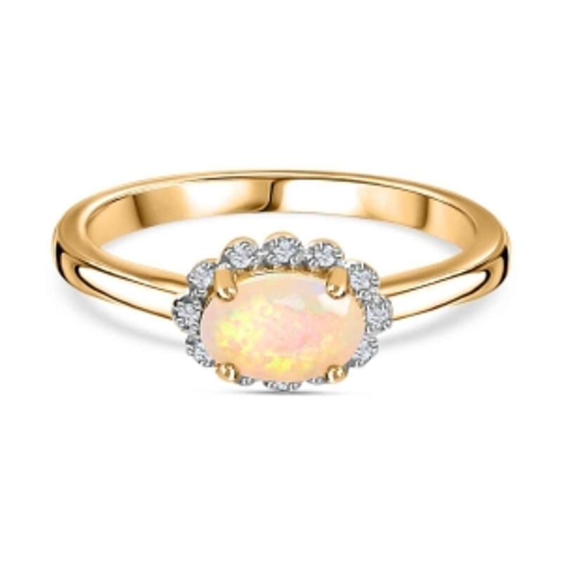Ethiopian Welo Opal and White Diamond 0.33 ctw Ring in 14K YG Over Sterling Silver (Size 10)