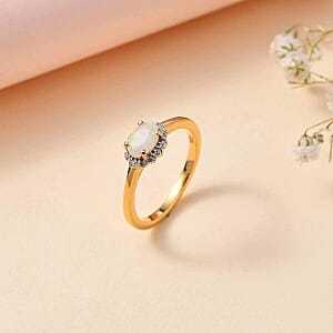 Ethiopian Welo Opal and White Diamond 0.33 ctw Ring in 14K YG Over Sterling Silver (Size 10)