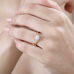 Ethiopian Welo Opal and White Diamond 0.33 ctw Ring in 14K YG Over Sterling Silver (Size 10)