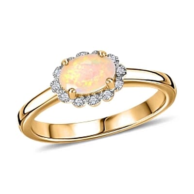 Ethiopian Welo Opal and White Diamond 0.33 ctw Ring in 14K YG Over Sterling Silver (Size 10)