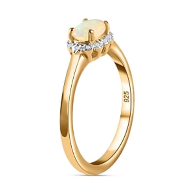 Ethiopian Welo Opal and White Diamond 0.33 ctw Ring in 14K YG Over Sterling Silver (Size 10)