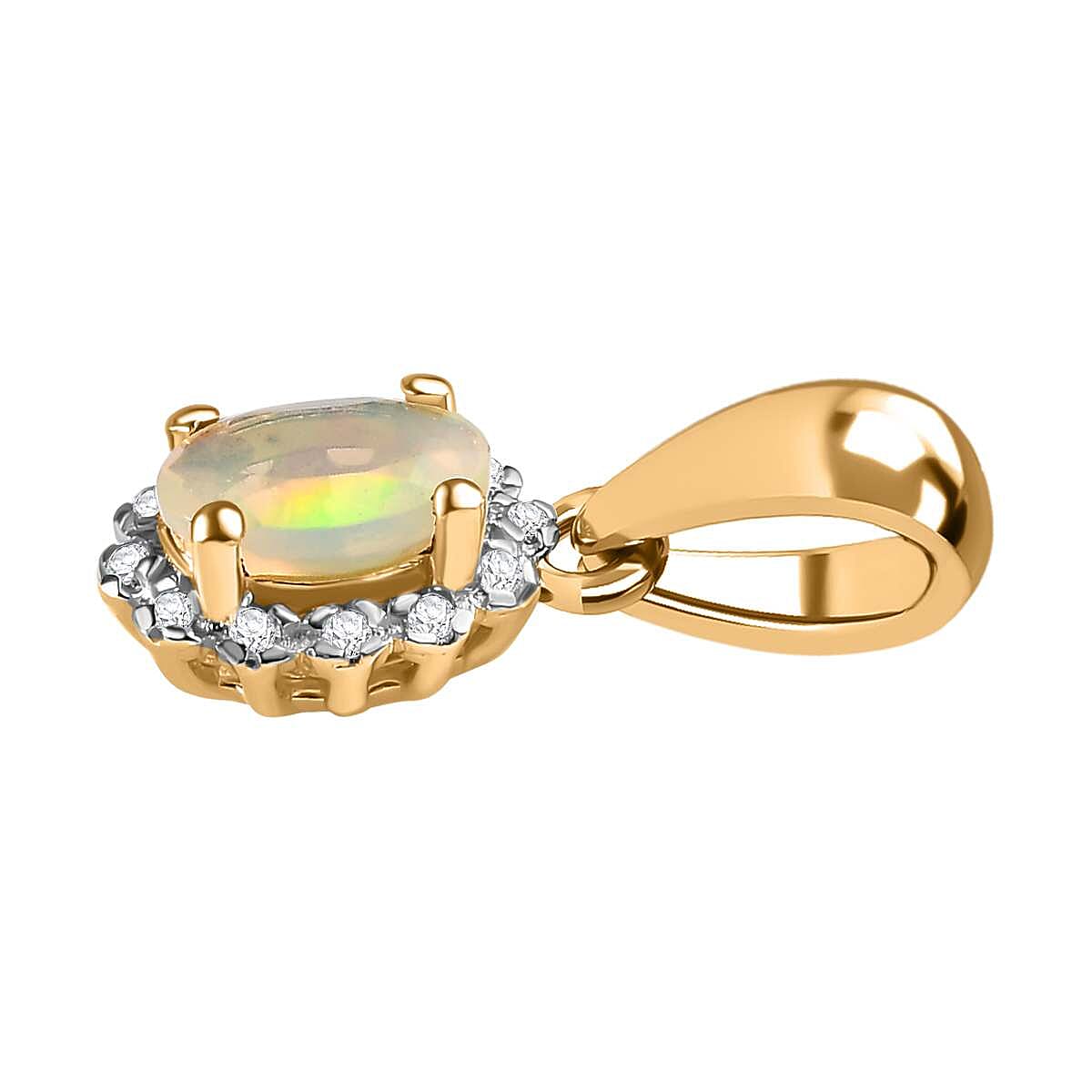 Ethiopian Welo Opal and White Diamond 0.33 ctw Pendant in 14K YG Over Sterling Silver