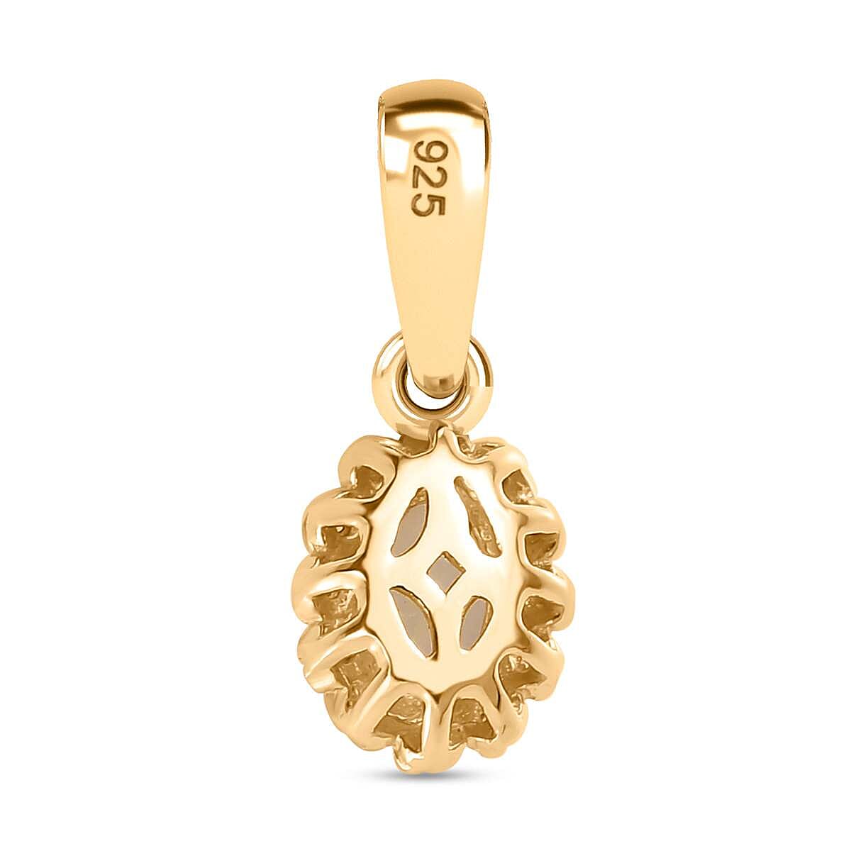 Ethiopian Welo Opal and White Diamond 0.33 ctw Pendant in 14K YG Over Sterling Silver