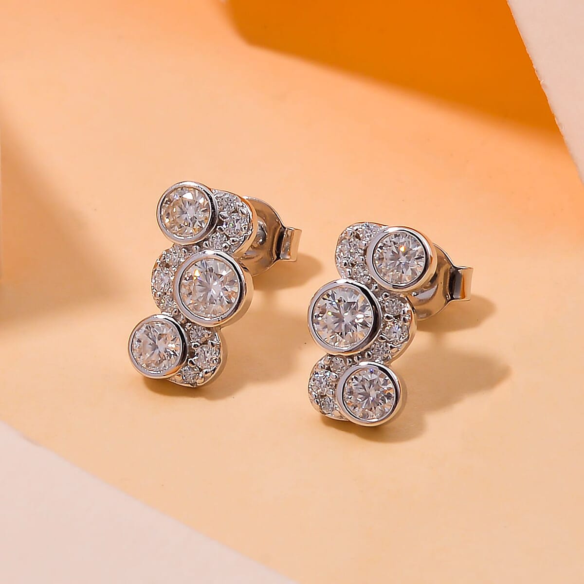 Moissanite 0.75 ctw Earrings in Rhodium Over Sterling Silver image number 1