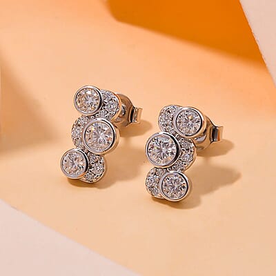 Moissanite 0.75 ctw Earrings in Rhodium Over Sterling Silver