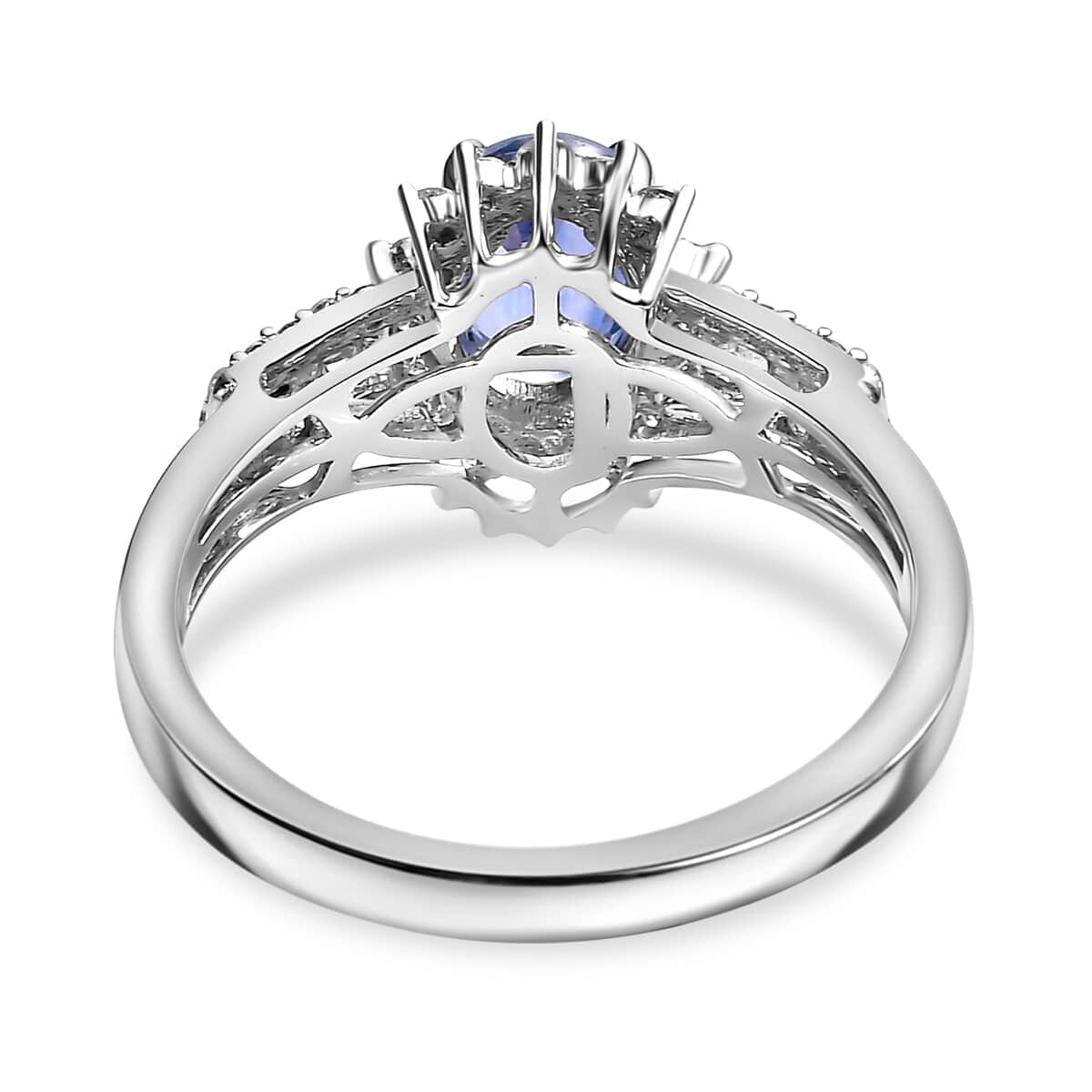 Luxoro 14K White Gold AAA Ceylon Blue Sapphire and G-H I2 Diamond Sunburst Ring (Size 6.0) 1.30 ctw image number 4