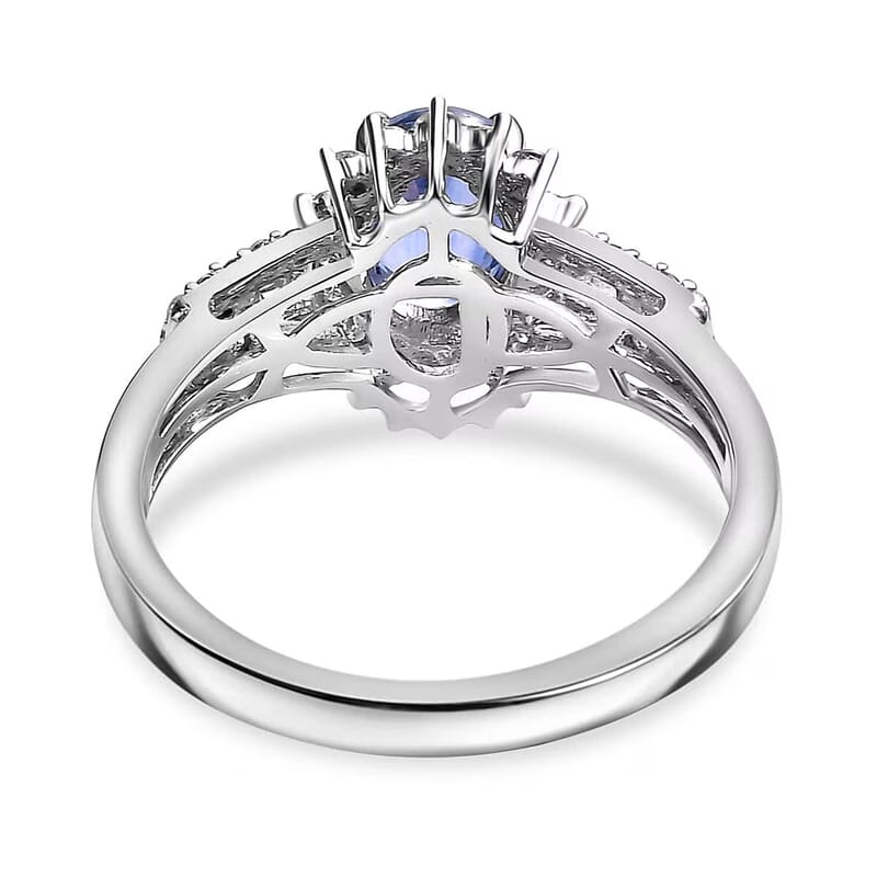 Luxoro 14K White Gold AAA Ceylon Blue Sapphire and G-H I2 Diamond Sunburst Ring (Size 6.0) 1.30 ctw