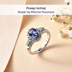 Luxoro 14K White Gold AAA Ceylon Blue Sapphire and G-H I2 Diamond Sunburst Ring (Size 7.0) 1.30 ctw