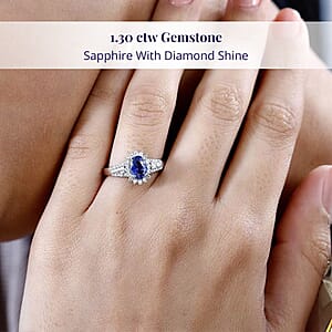 Luxoro 14K White Gold AAA Ceylon Blue Sapphire and G-H I2 Diamond Sunburst Ring (Size 8.0) 1.30 ctw