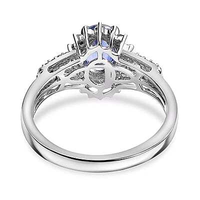 Luxoro 14K White Gold AAA Ceylon Blue Sapphire and G-H I2 Diamond Sunburst Ring (Size 9.0) 1.30 ctw