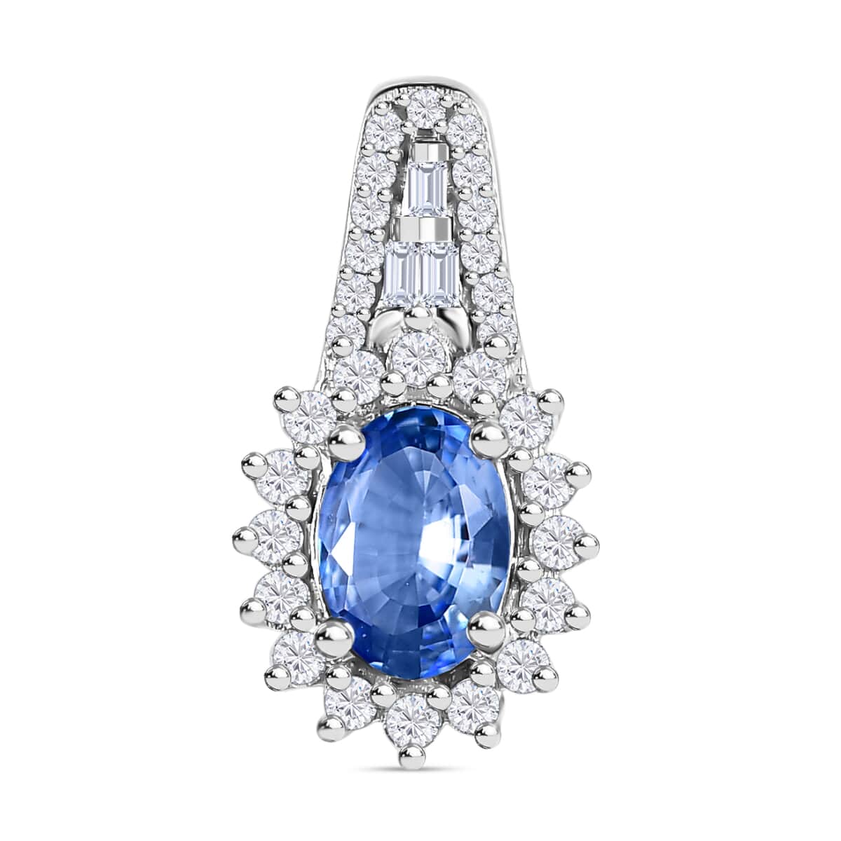 Luxoro 14K White Gold AAA Ceylon Blue Sapphire and G-H I2 Diamond Sunburst Pendant 1.25 ctw image number 0