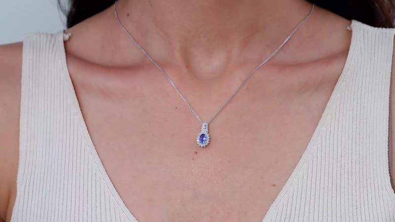 Luxoro 14K White Gold AAA Ceylon Blue Sapphire and G-H I2 Diamond Sunburst Pendant without Chain 1.25 ctw