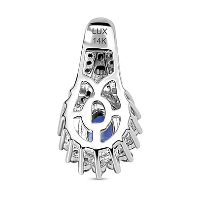 Luxoro 14K White Gold AAA Ceylon Blue Sapphire and G-H I2 Diamond Sunburst Pendant without Chain 1.25 ctw