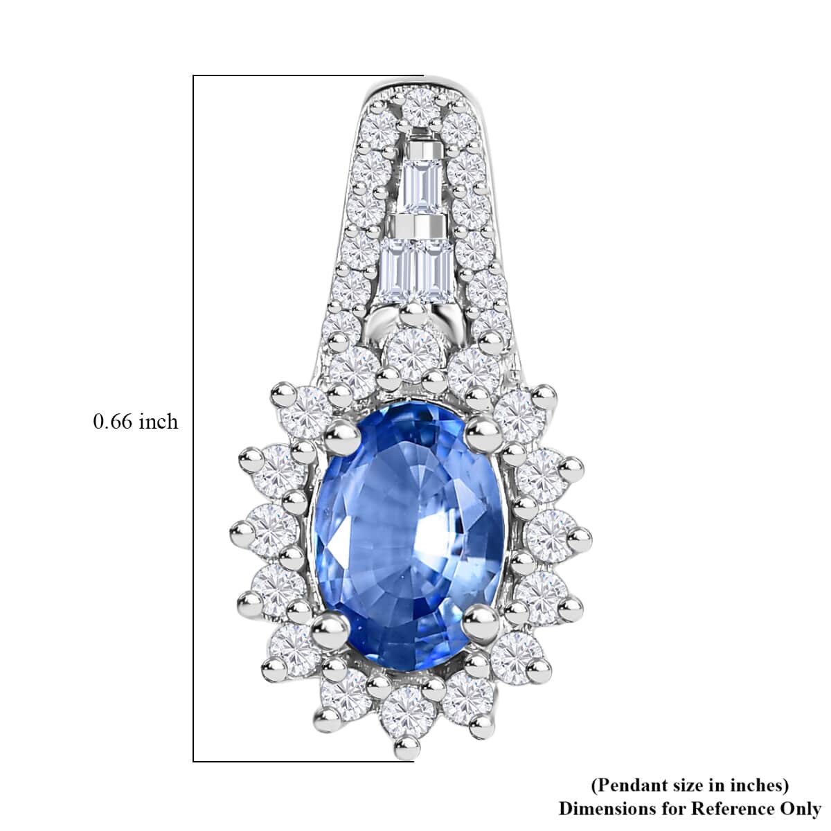 Luxoro 14K White Gold AAA Ceylon Blue Sapphire and G-H I2 Diamond Sunburst Pendant 1.25 ctw image number 5