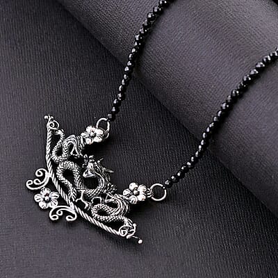 Bali Legacy Thai Black Spinel Beaded Dragon Necklace 20-22 Inches in Sterling Silver 32.50 ctw