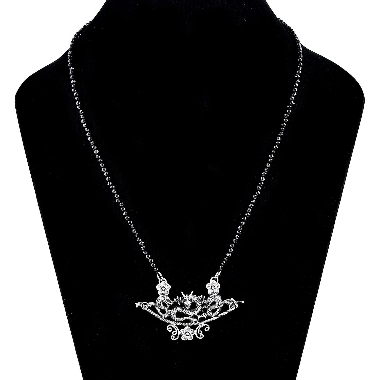 Bali Legacy Thai Black Spinel Beaded Dragon Necklace 20-22 Inches in Sterling Silver 32.50 ctw