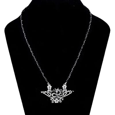 Bali Legacy Thai Black Spinel Beaded Dragon Necklace 20-22 Inches in Sterling Silver 32.50 ctw