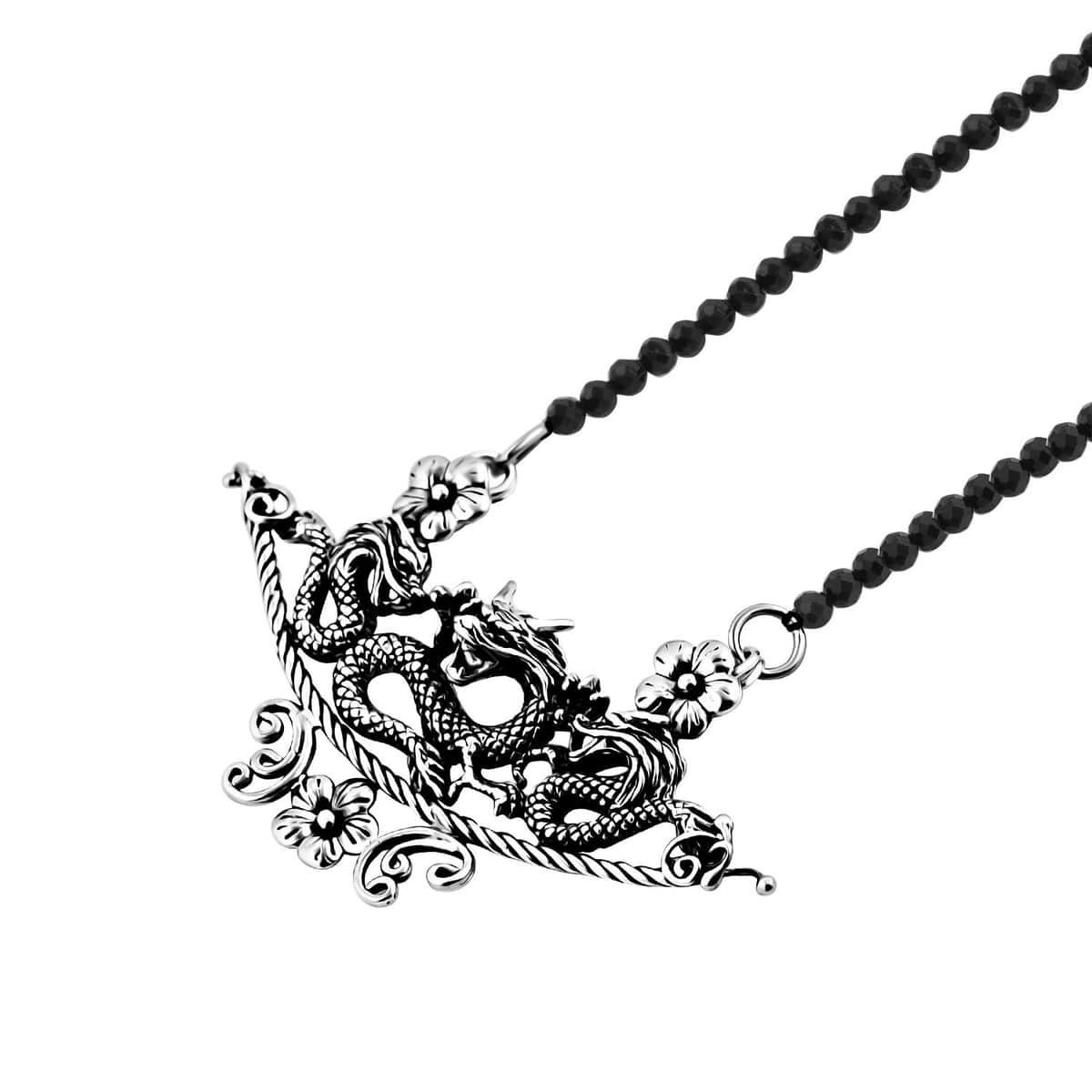 Bali Legacy Thai Black Spinel Beaded Dragon Necklace 20-22 Inches in Sterling Silver 32.50 ctw image number 4